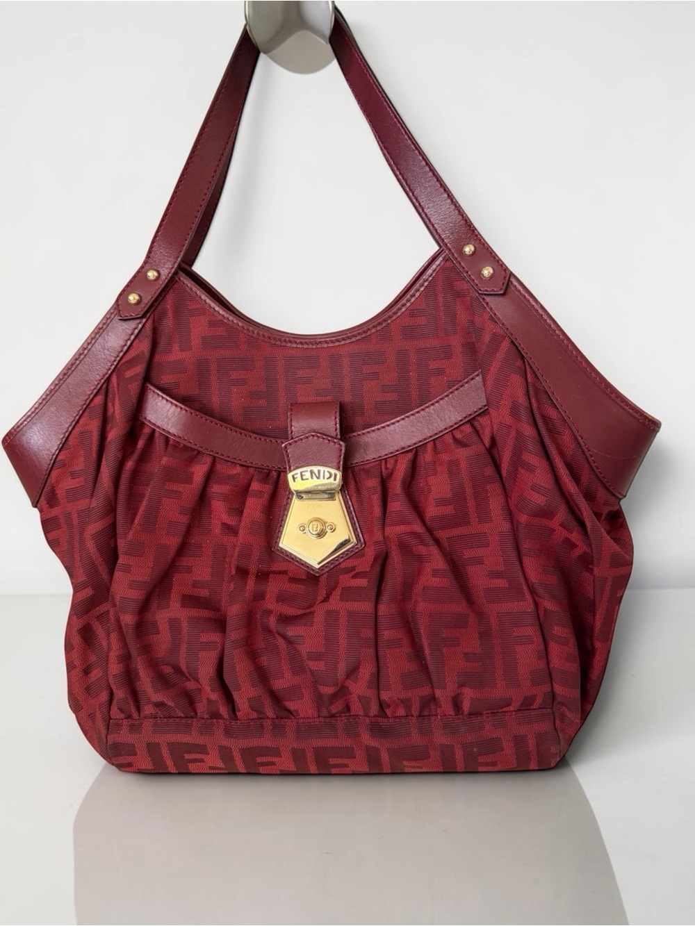 Fendi Red Zucca Canvas and Leather Borsa Chef Tote. - Picture 13 of 13